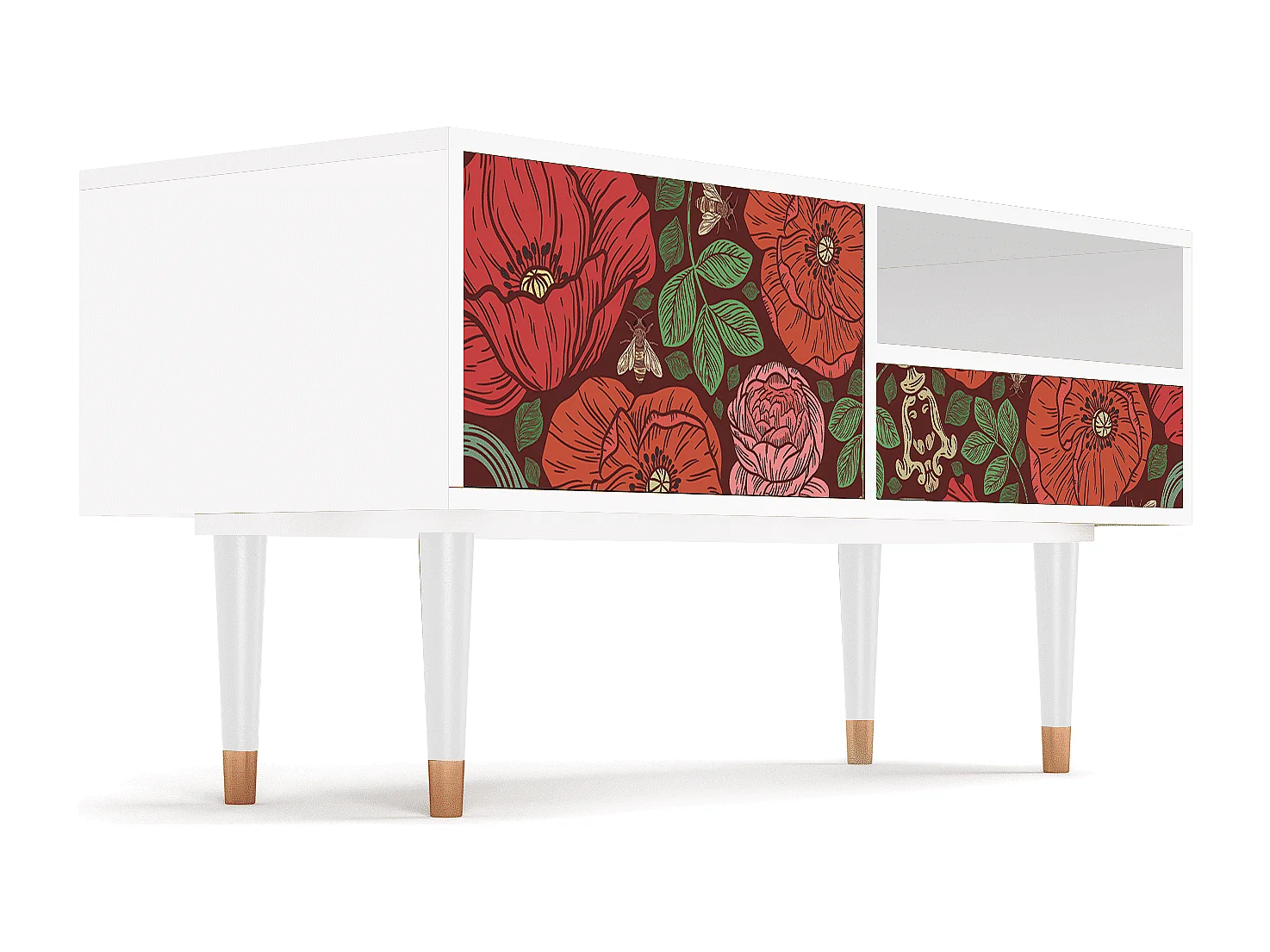 Mueble de TV - 115х59х48 cm - T3 - Poppy Garden, Blanco