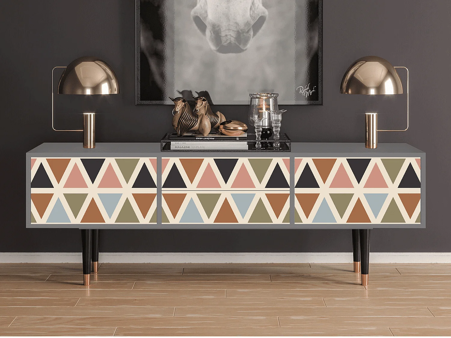 TV-Möbel - 170х59х48 cm - T4 - Royal Triangles, Grau