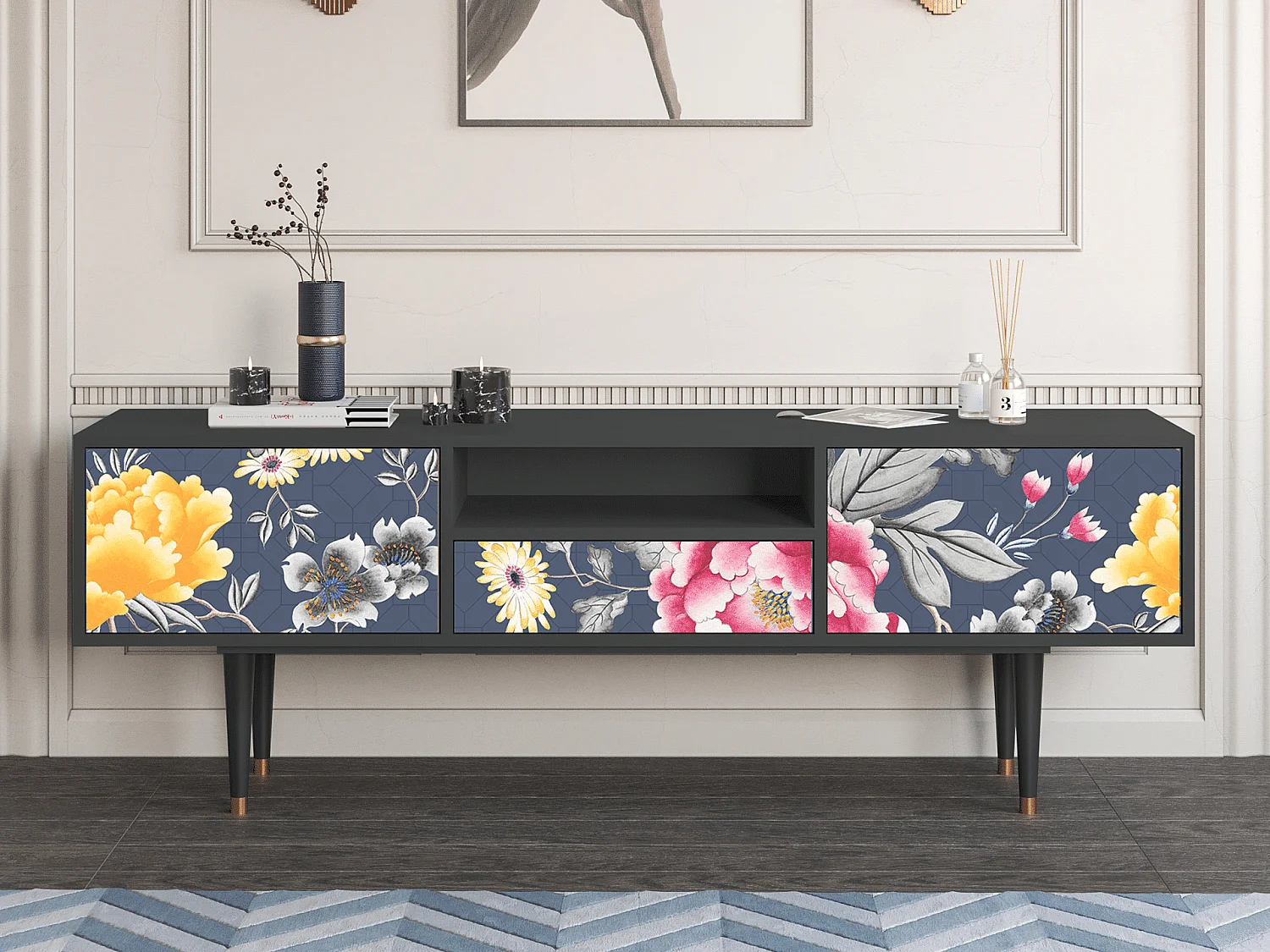 Meuble TV - 170х59х41 cm - T6 - Dark Flower Bed, Anthracite