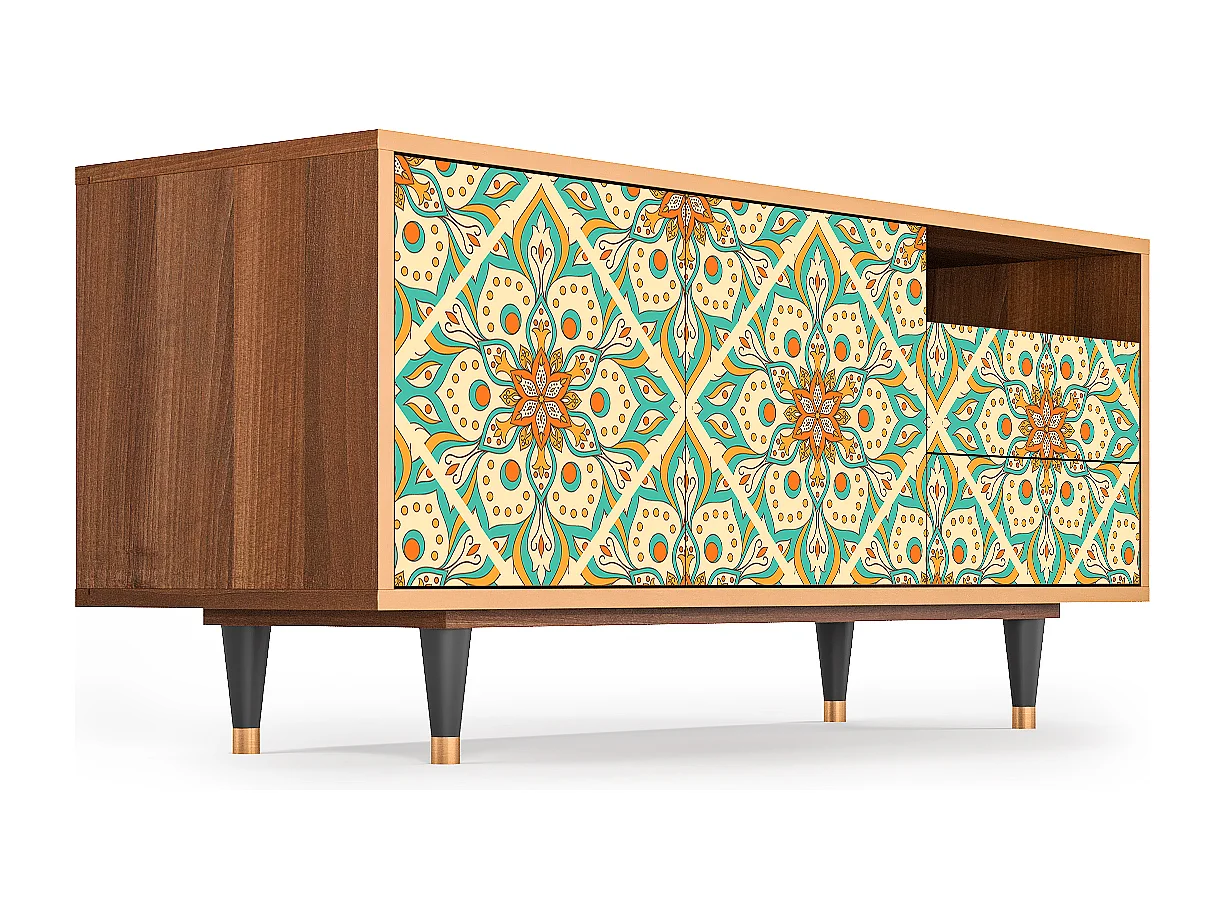 Szafka RTV - 125х56х41 cm - T7 - Hindu Daisy, Orzech