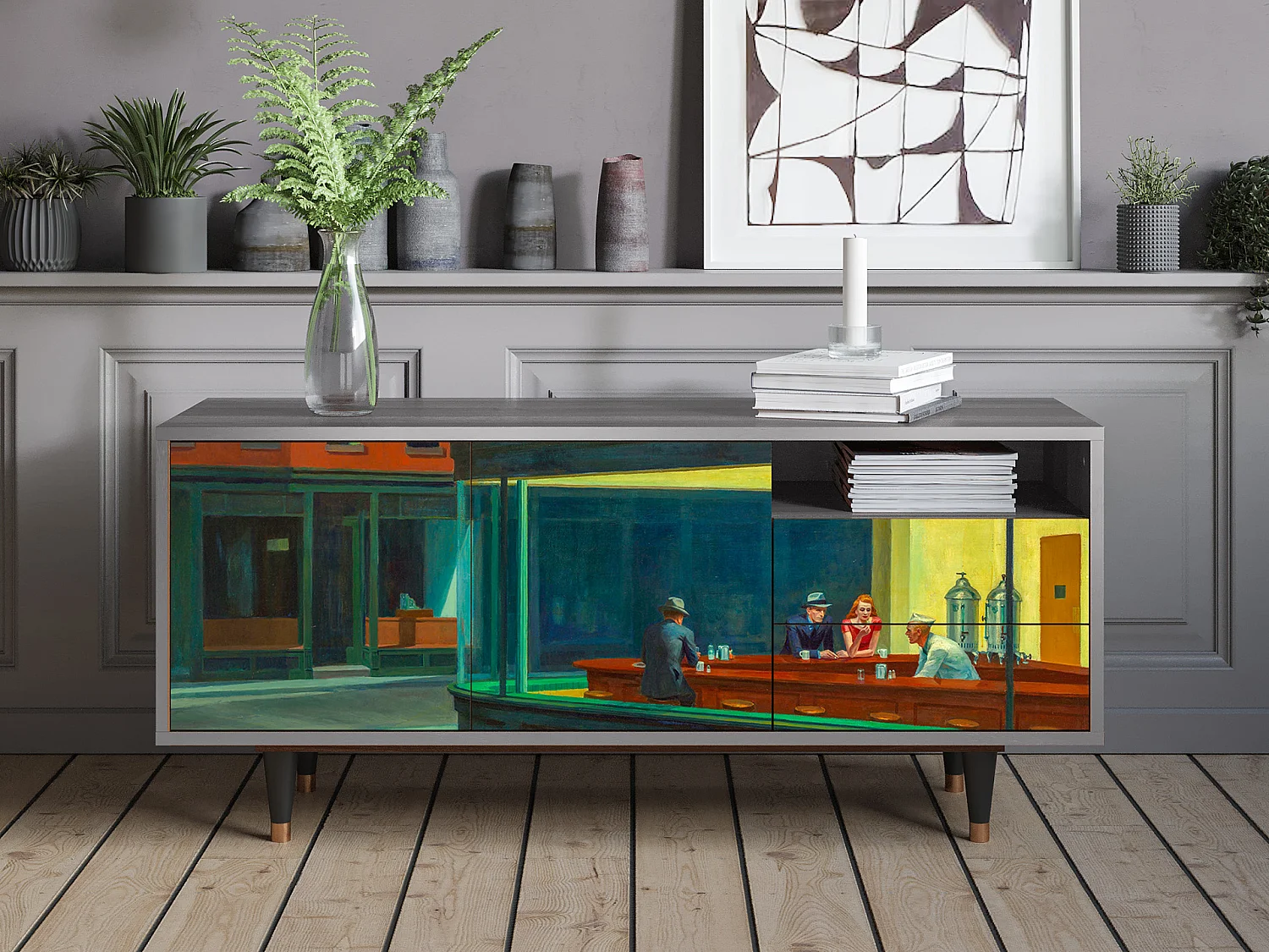 TV-Möbel - 125х56х41 cm - T7 - Nighthawks by Hopper, Grau