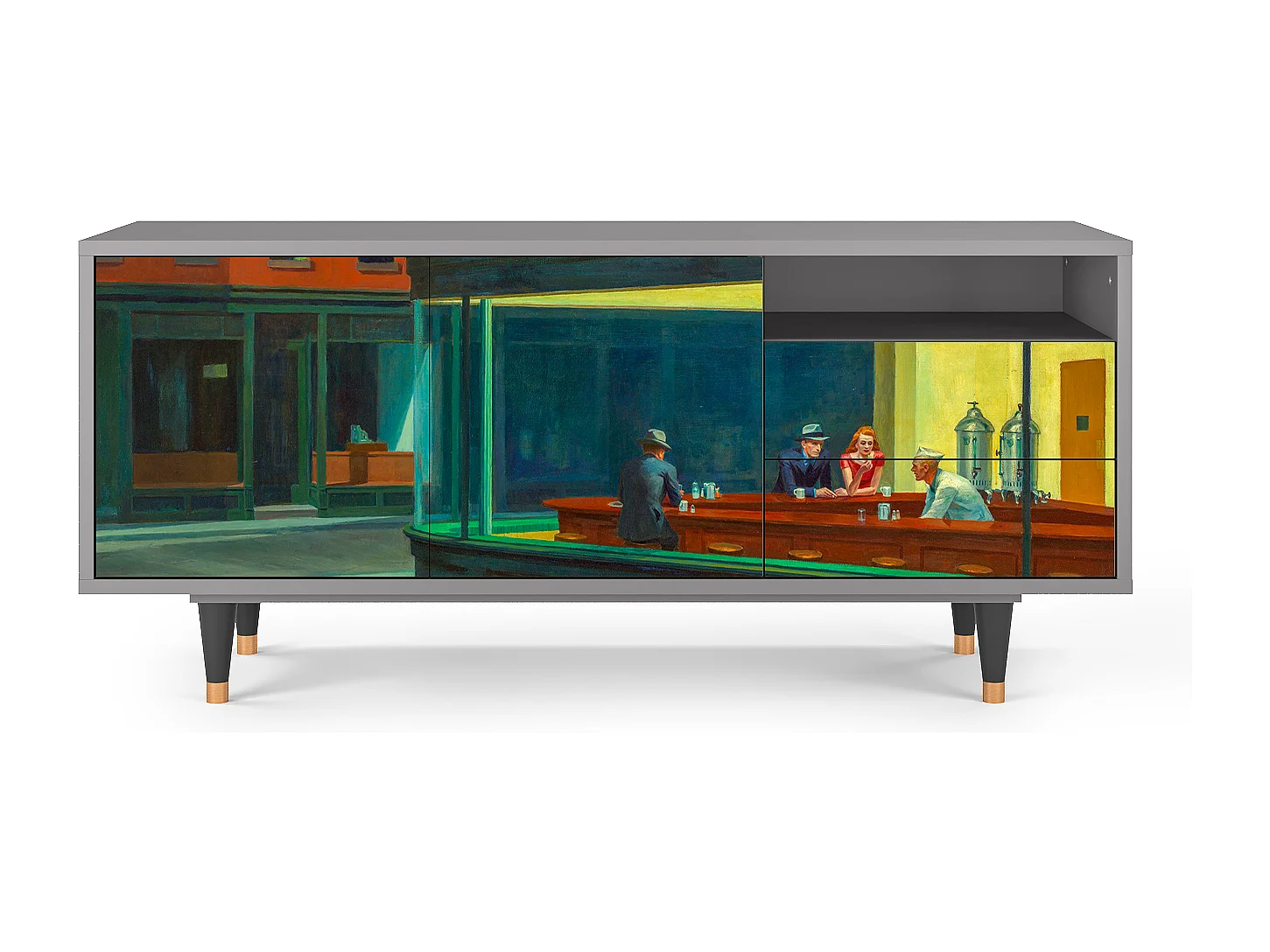 TV-meubel - 125х56х41 cm - T7 - Nighthawks by Hopper, Grijs