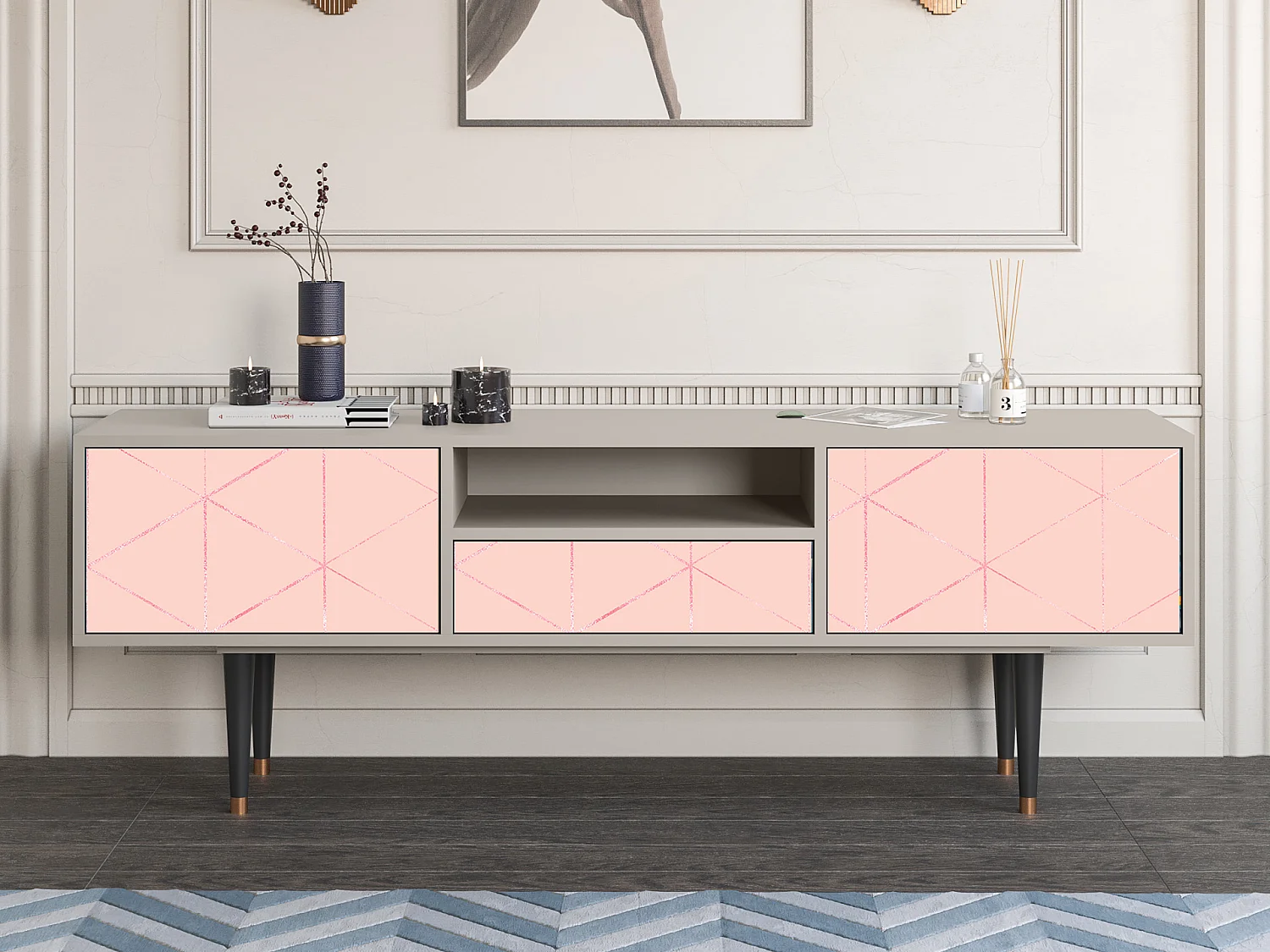 Mueble de TV - 170х59х41 cm - T6 - Rose Quartz, Arena