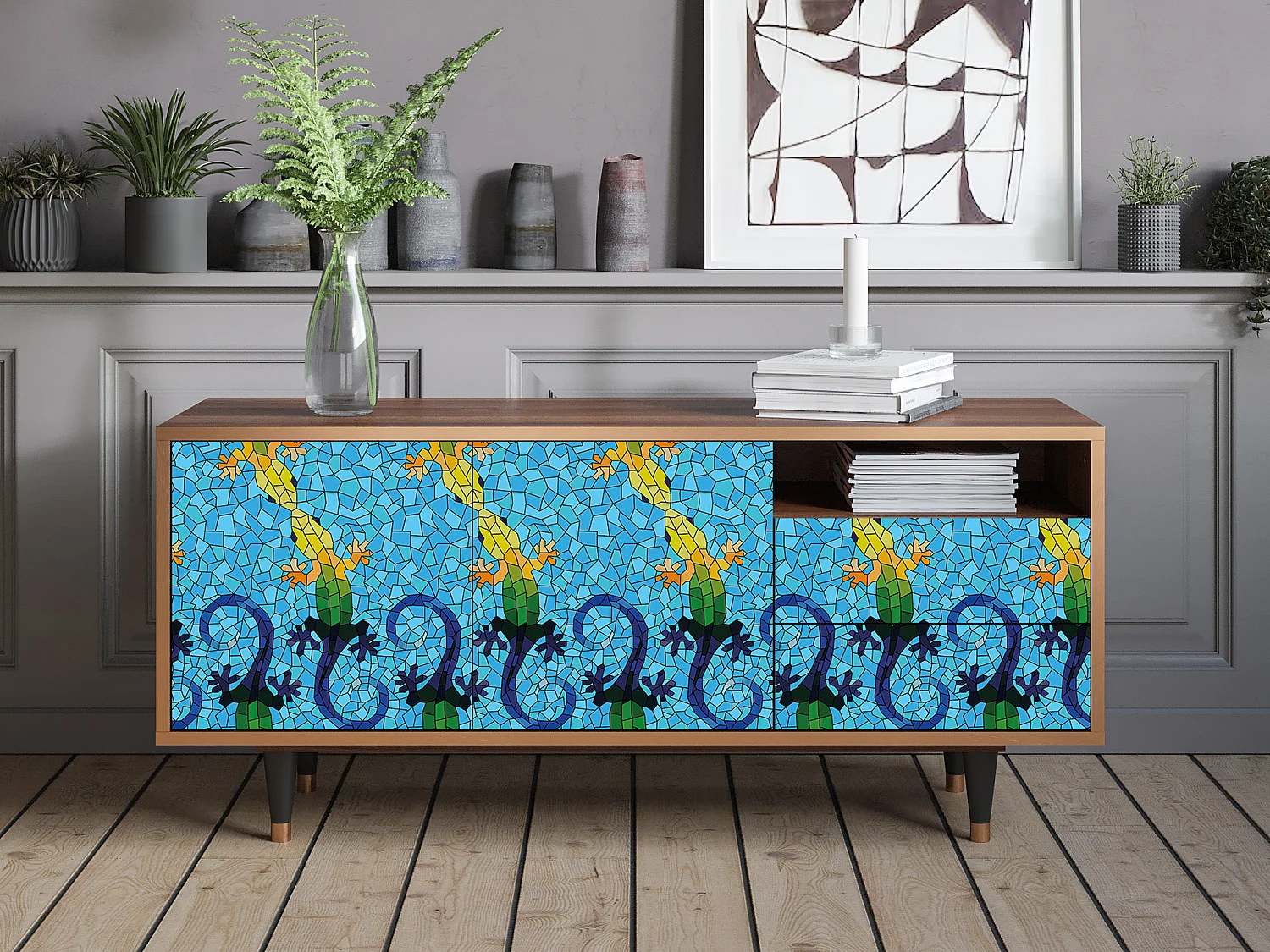 Mobile TV - 125х56х41 cm - T7 - Gaudi's Lizard, Noce