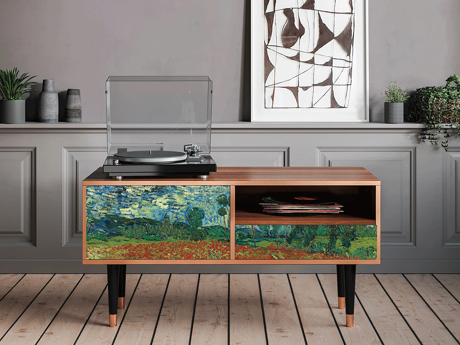 TV-meubel - 115х59х48 cm - T3 - Poppy field by van Gogh, Walnoot