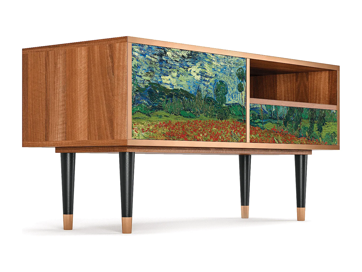 TV-Möbel - 115х59х48 cm - T3 - Poppy field by van Gogh, Walnuss
