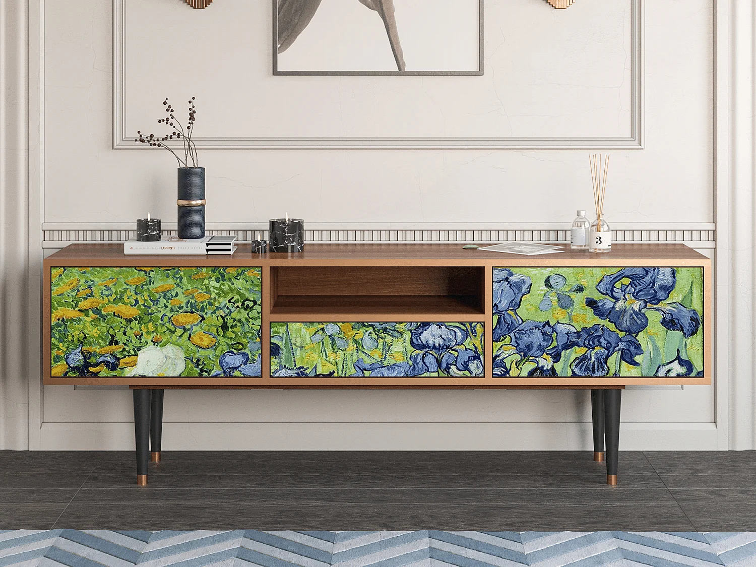 Mueble de TV - 170х59х41 cm - T6 - Irises , Nogal