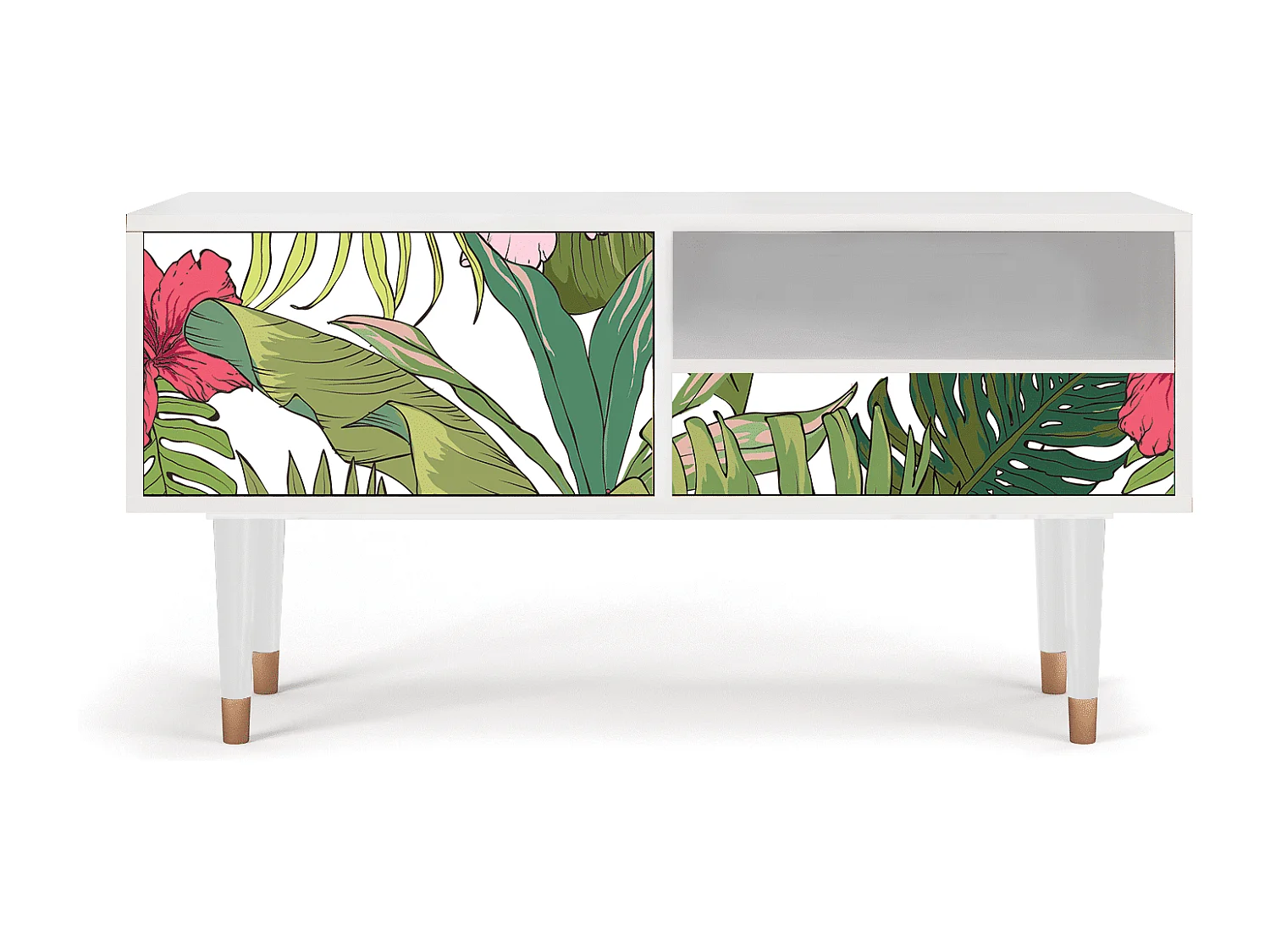 Szafka RTV - 115х59х48 cm - T3 - Verdant Tropics, Biały