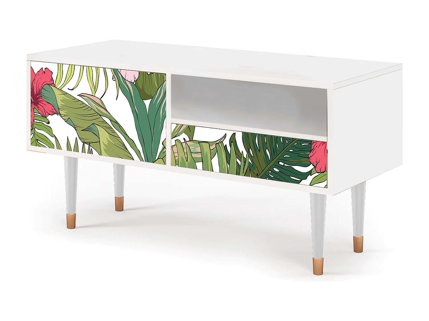 Szafka RTV - 115х59х48 cm - T3 - Verdant Tropics, Biały