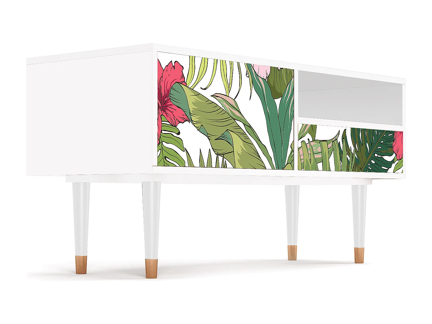 Szafka RTV - 115х59х48 cm - T3 - Verdant Tropics, Biały