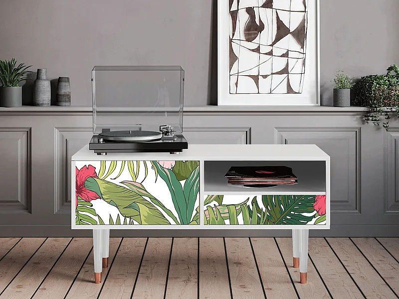 Szafka RTV - 115х59х48 cm - T3 - Verdant Tropics, Biały