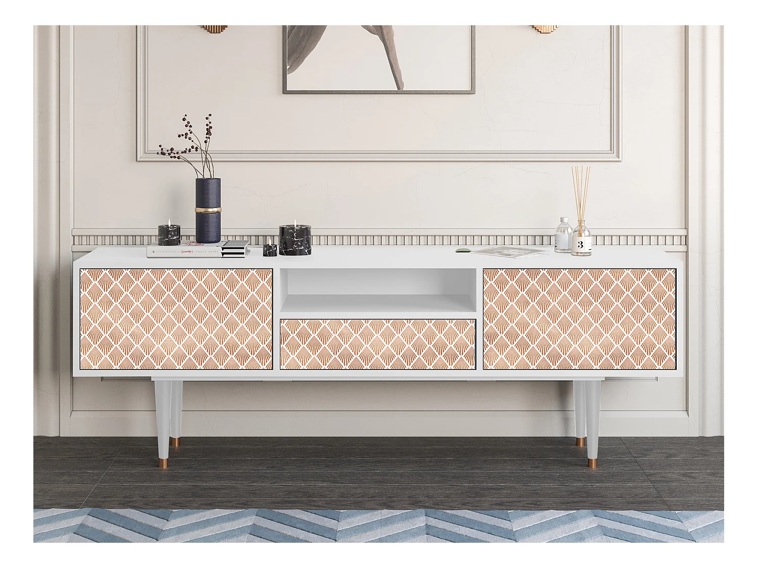 Meuble TV - 170х59х41 cm - T6 - Pastel Sunrise, Blanc