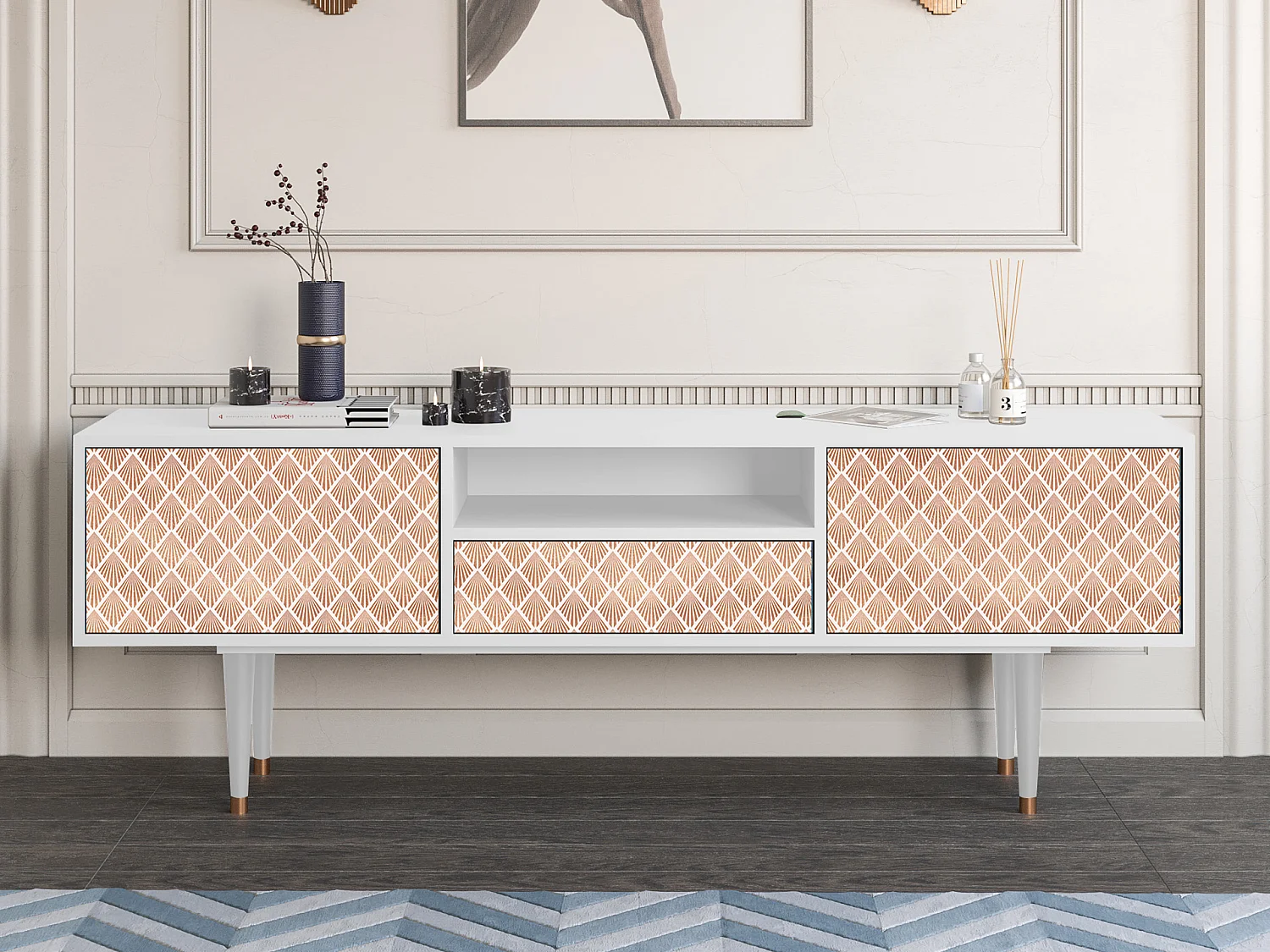 Meuble TV - 170х59х41 cm - T6 - Pastel Sunrise, Blanc