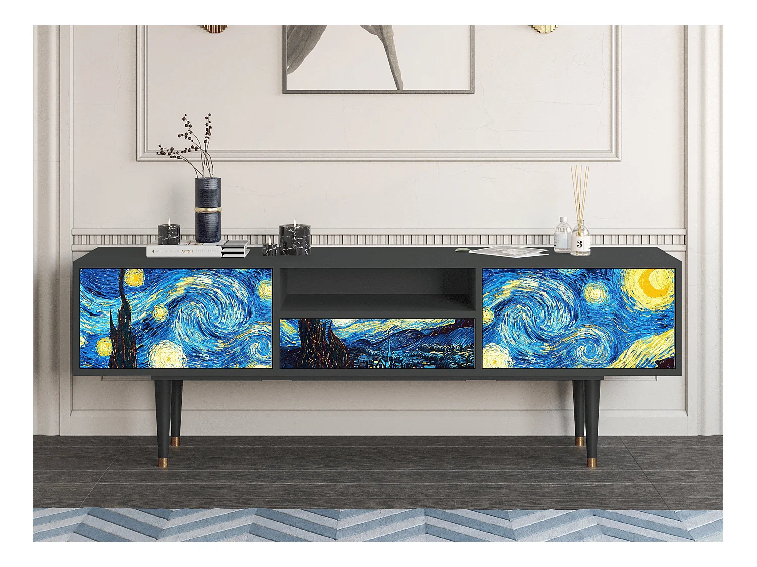 Meuble TV - 170х59х41 cm - T6 - The Starry Night  , Anthracite
