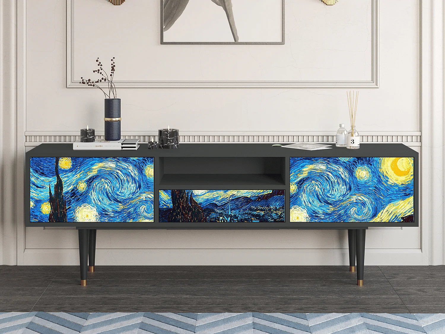 Meuble TV - 170х59х41 cm - T6 - The Starry Night  , Anthracite