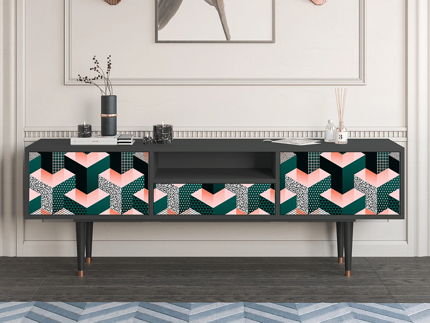 TV-Möbel - 170х59х41 cm - T6 - Geometric Madness, Anthrazit