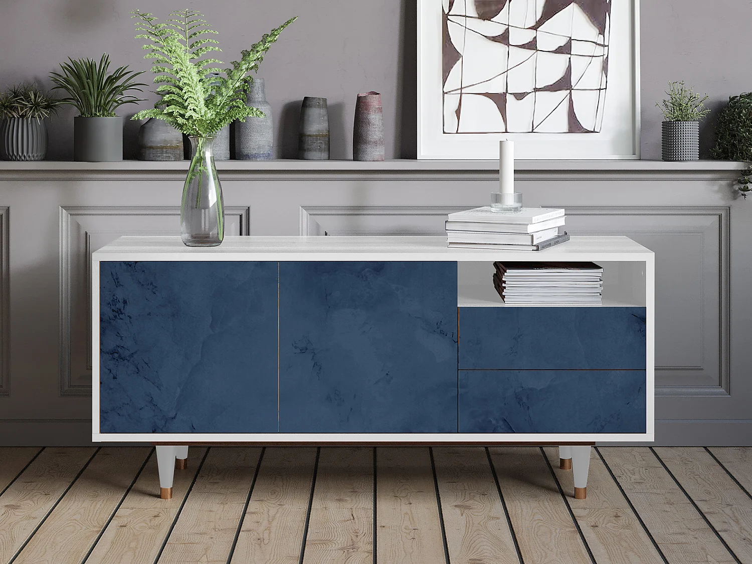 Meuble TV - 125х56х41 cm - T7 - Endless Galaxi, Blanc