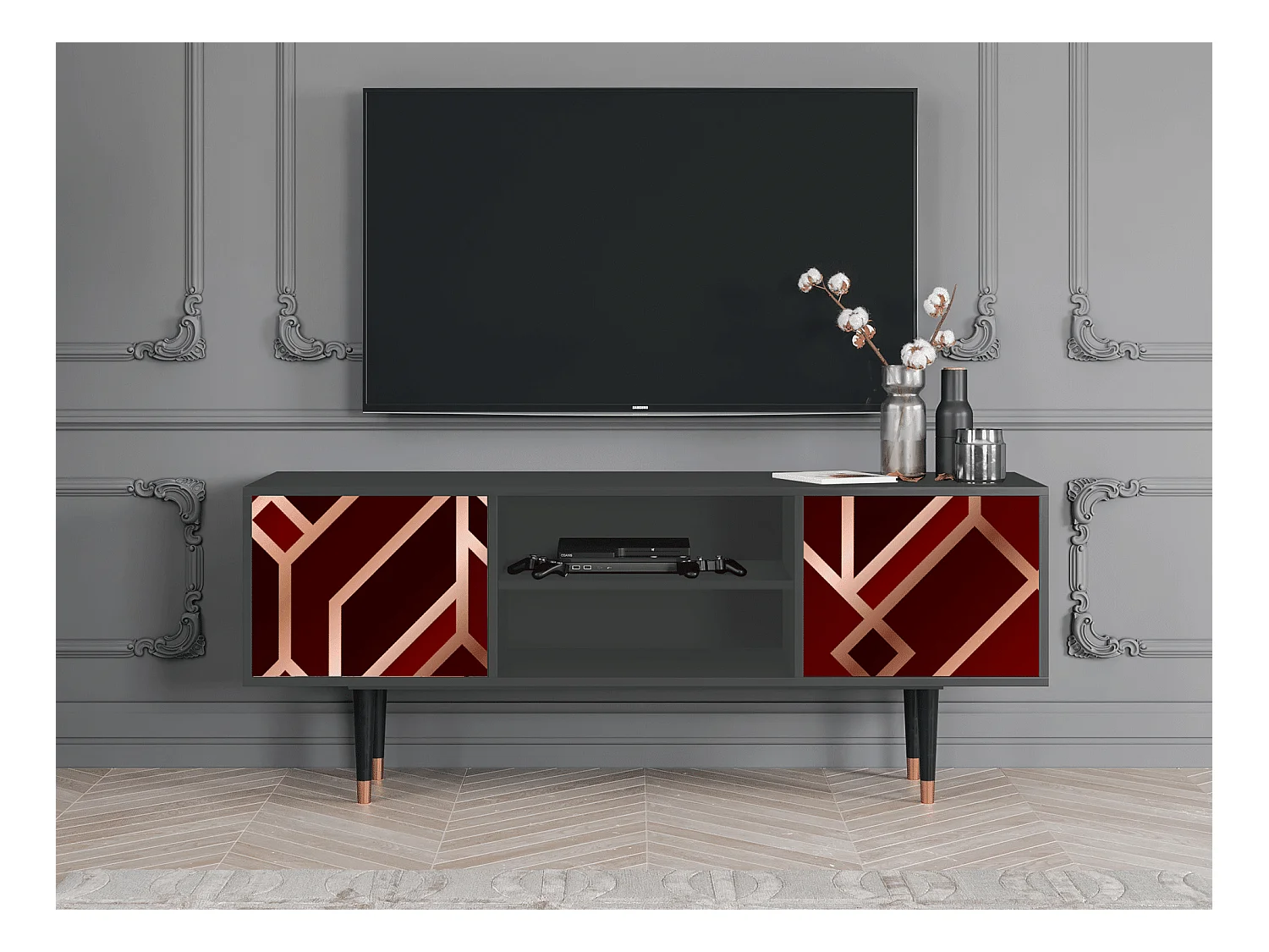 TV-Möbel - 170х69х48 cm - T2 - Velvet 1920's, Anthrazit