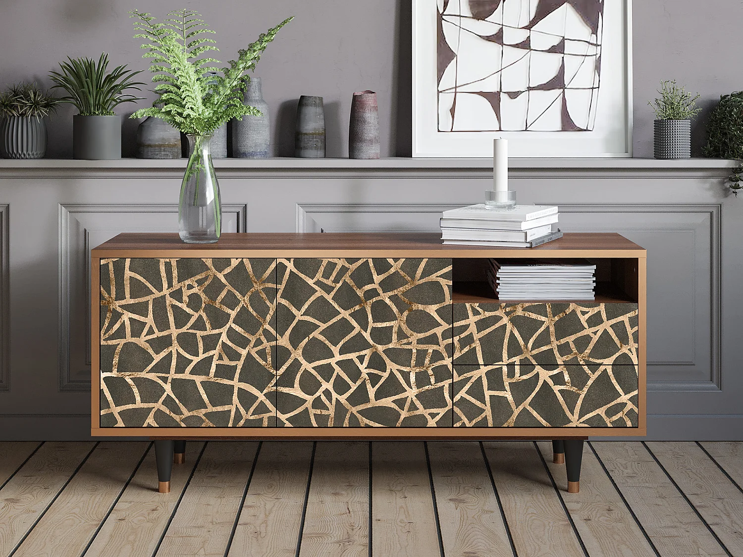 TV-meubel - 125х56х41 cm - T7 - Enlarged Leaf, Walnoot