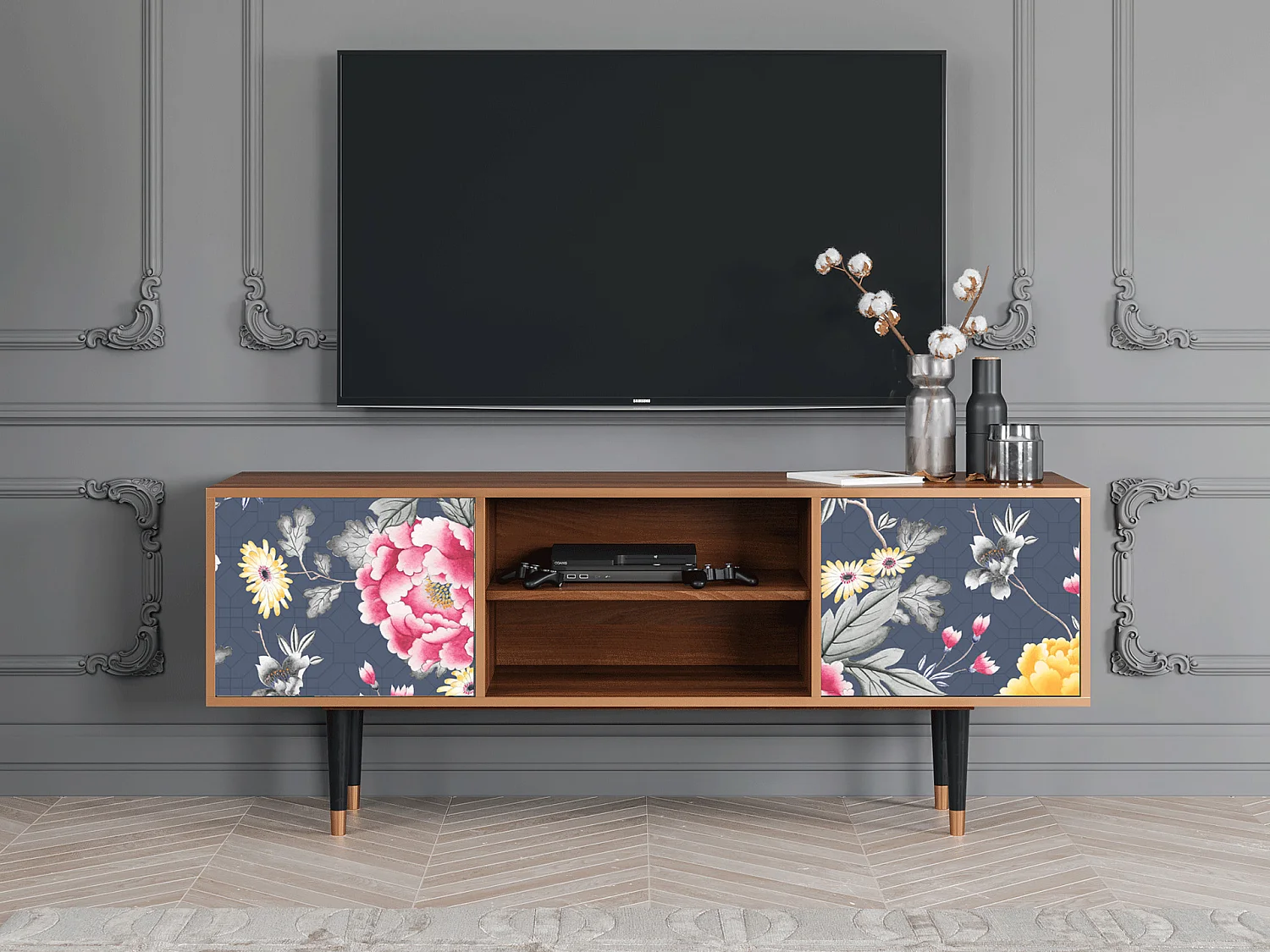 Meuble TV - 170х69х48 cm - T2 - Dark Flower Bed, Noyer