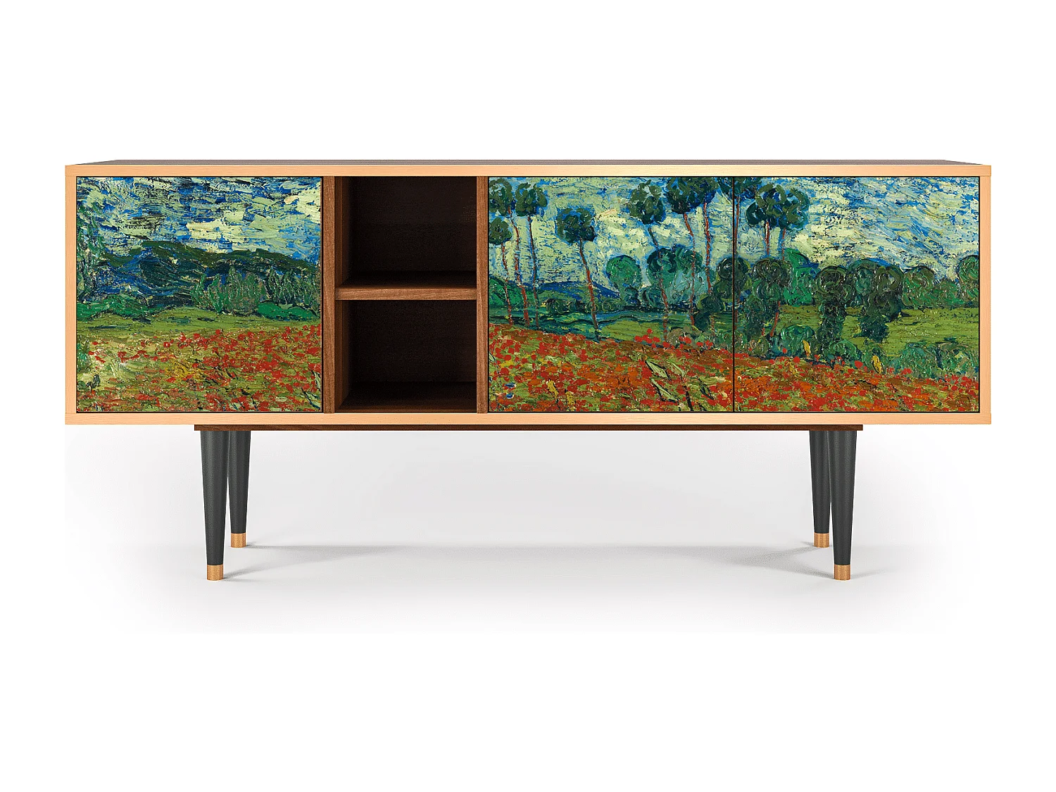 Mueble de TV - 150х69х41 cm - T5 - Poppy field by van Gogh, Nogueira