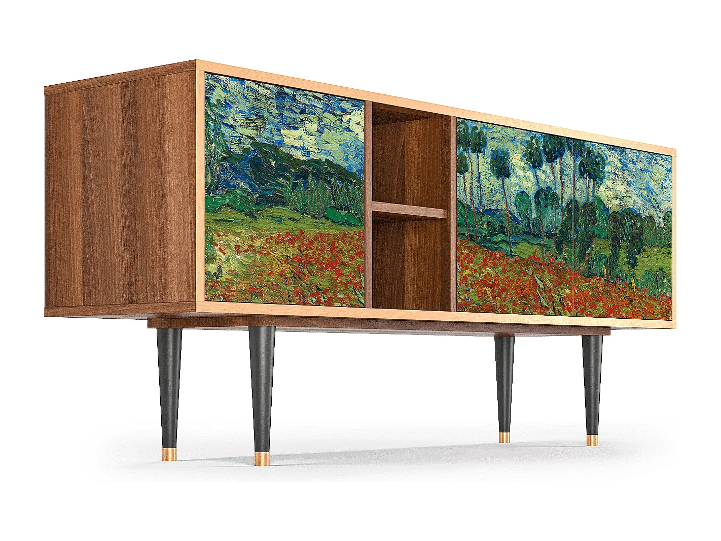 TV-meubel - 150х69х41 cm - T5 - Poppy field by van Gogh, Walnoot