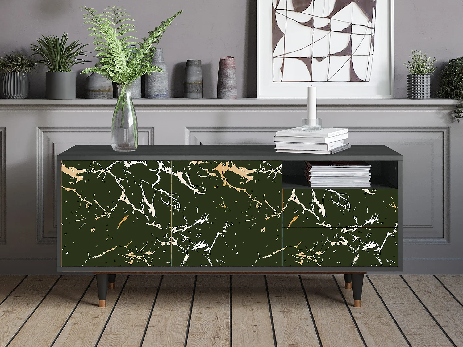 Meuble TV - 125х56х41 cm - T7 - Amazon Forest, Anthracite