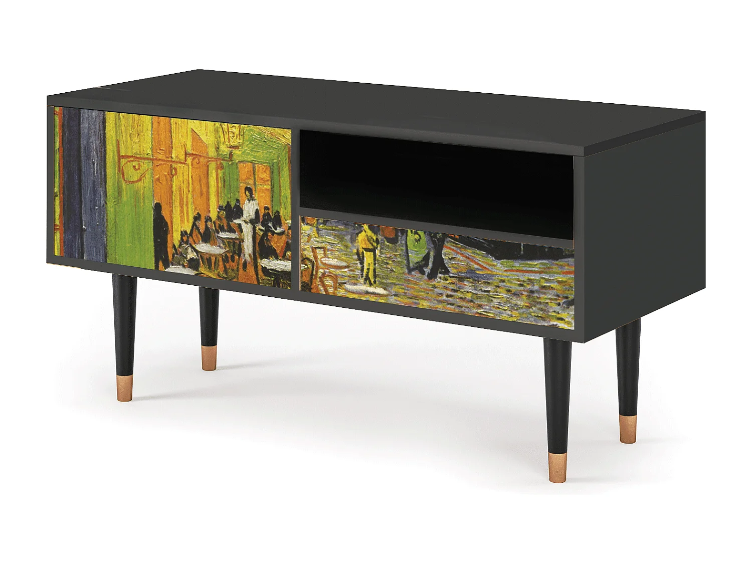 Szafka RTV - 115х59х48 cm - T3 - Café Terrace at Night, Antracyt