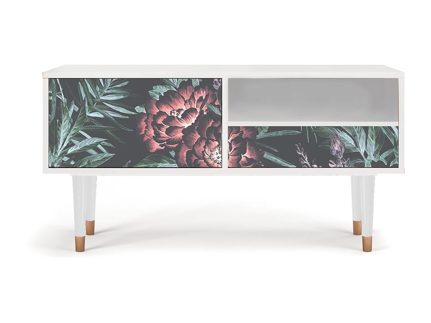 Meuble TV - 115х59х48 cm - T3 - Dark Peonies, Blanc