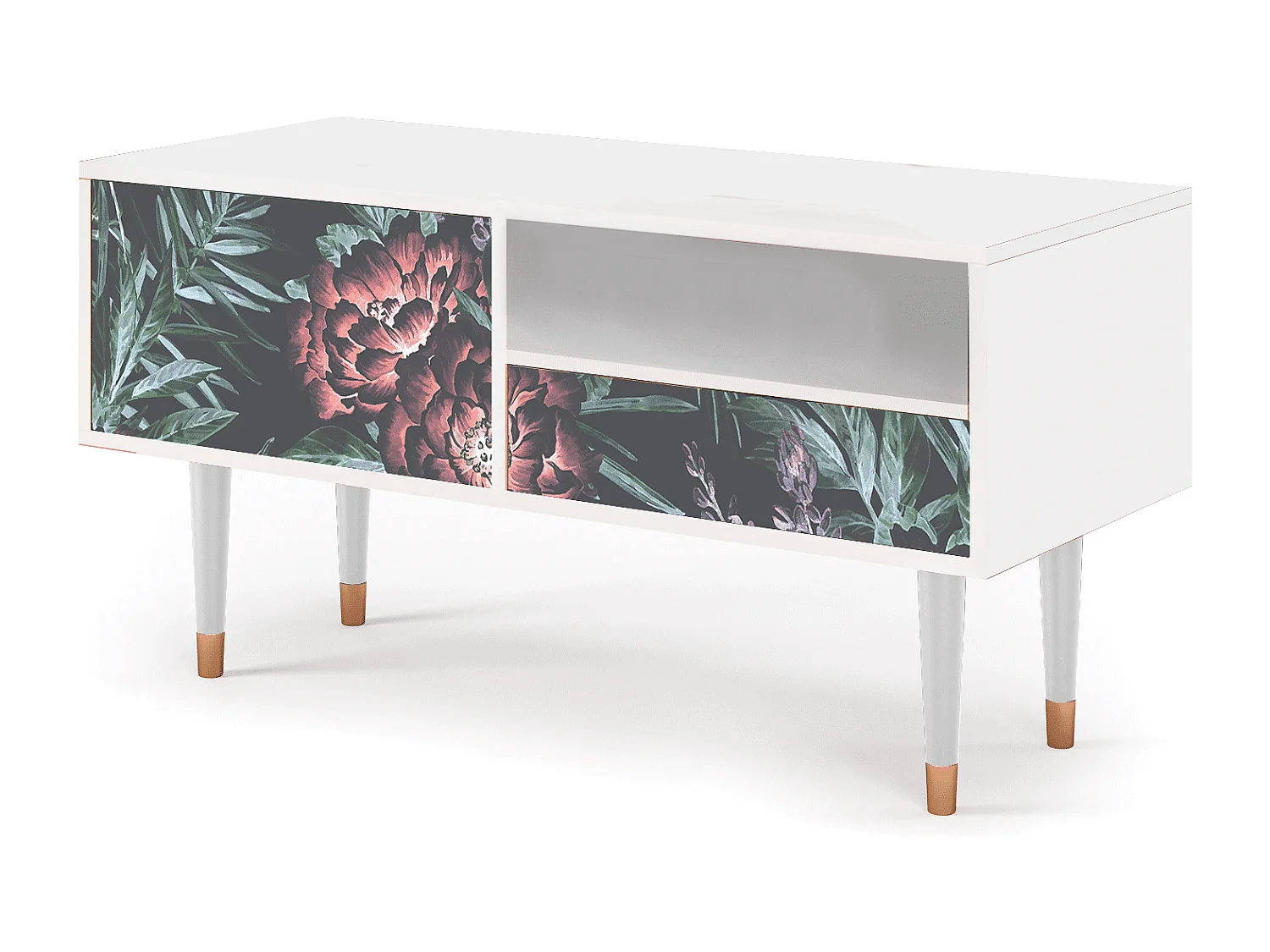 Meuble TV - 115х59х48 cm - T3 - Dark Peonies, Blanc