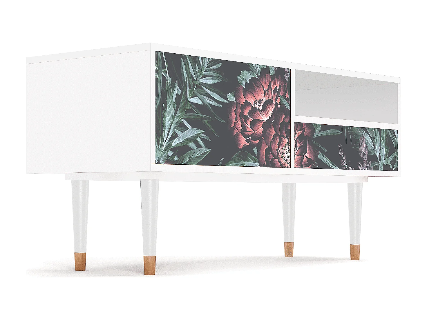 Meuble TV - 115х59х48 cm - T3 - Dark Peonies, Blanc