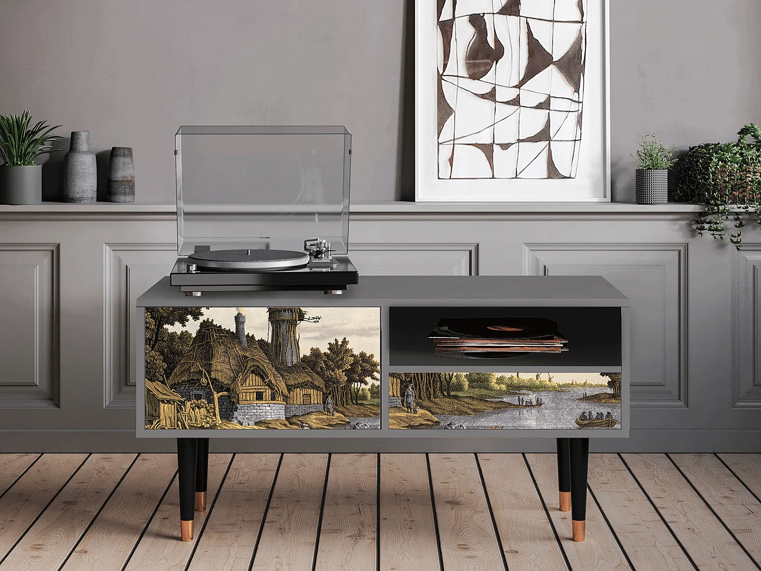 TV-Möbel - 115х59х48 cm - T3 - Mill along a River, Grau