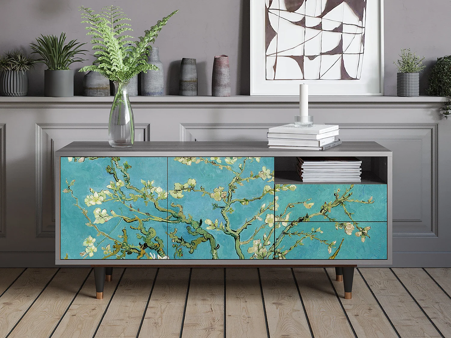 Meuble TV - 125х56х41 cm - T7 - Almond Blossom, Gris