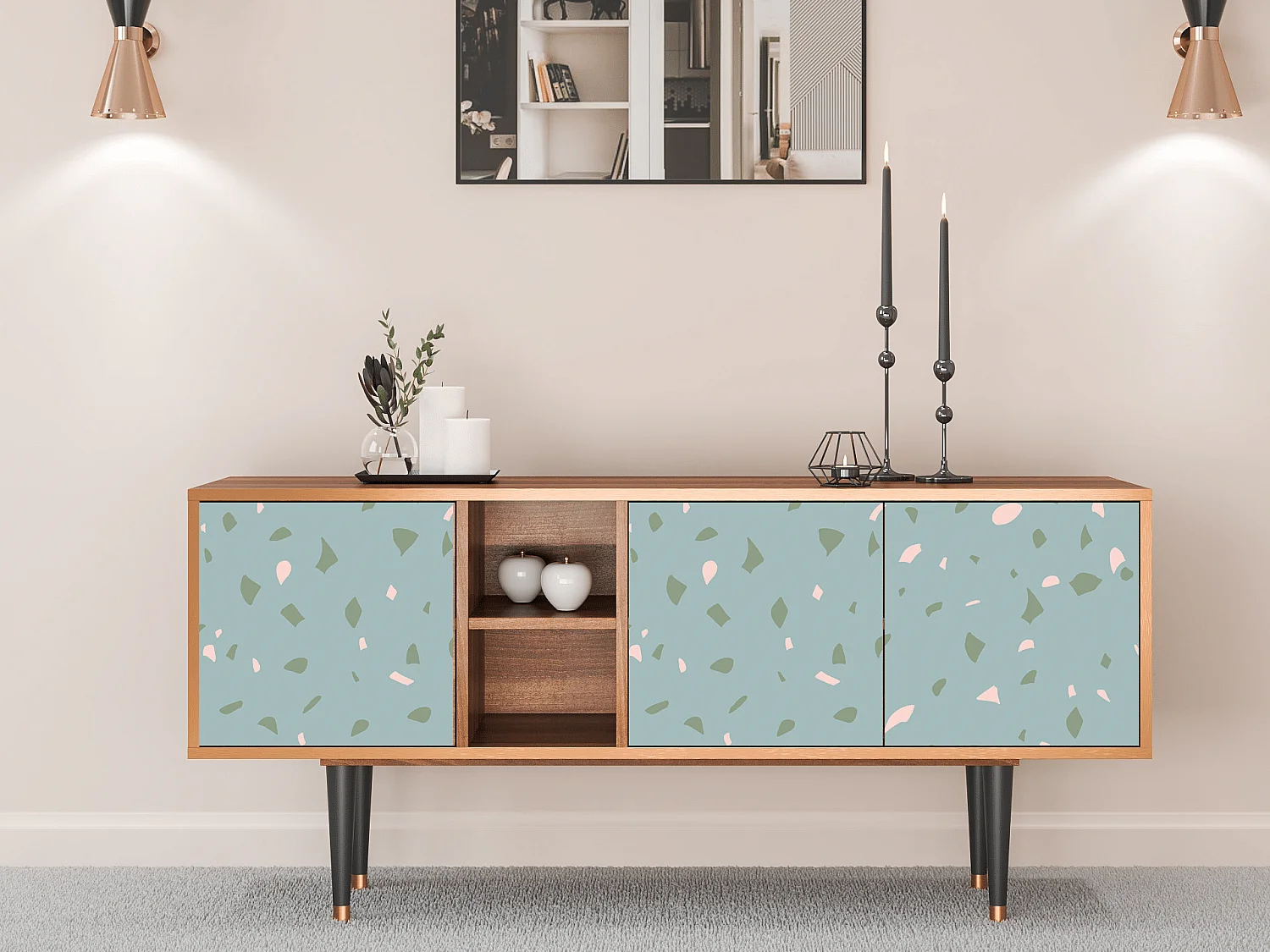 Szafka RTV - 150х69х41 cm - T5 - Blue Drops, Orzech