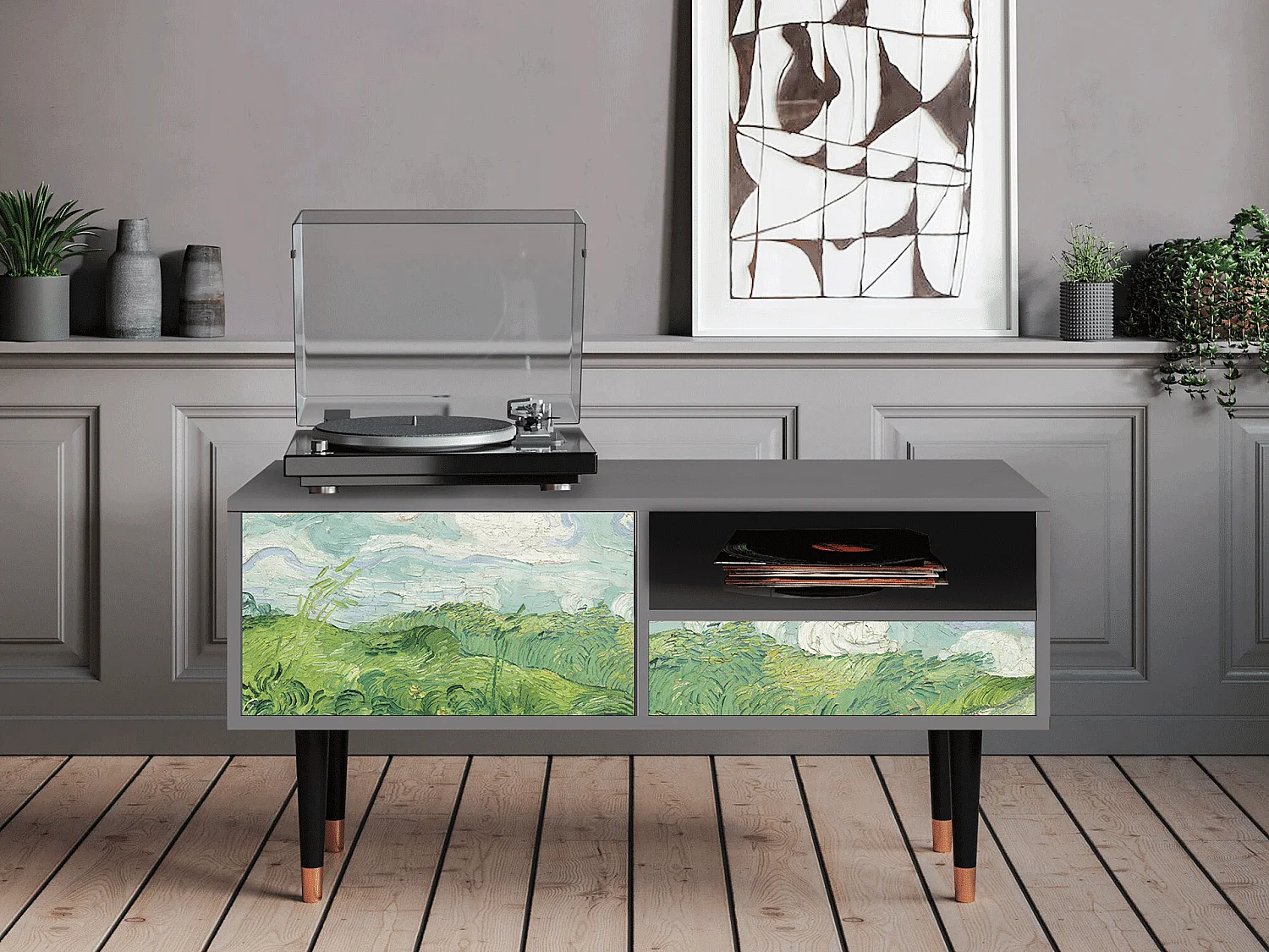 Mobile TV - 115х59х48 cm - T3 - Green Wheat Fields, Grigio