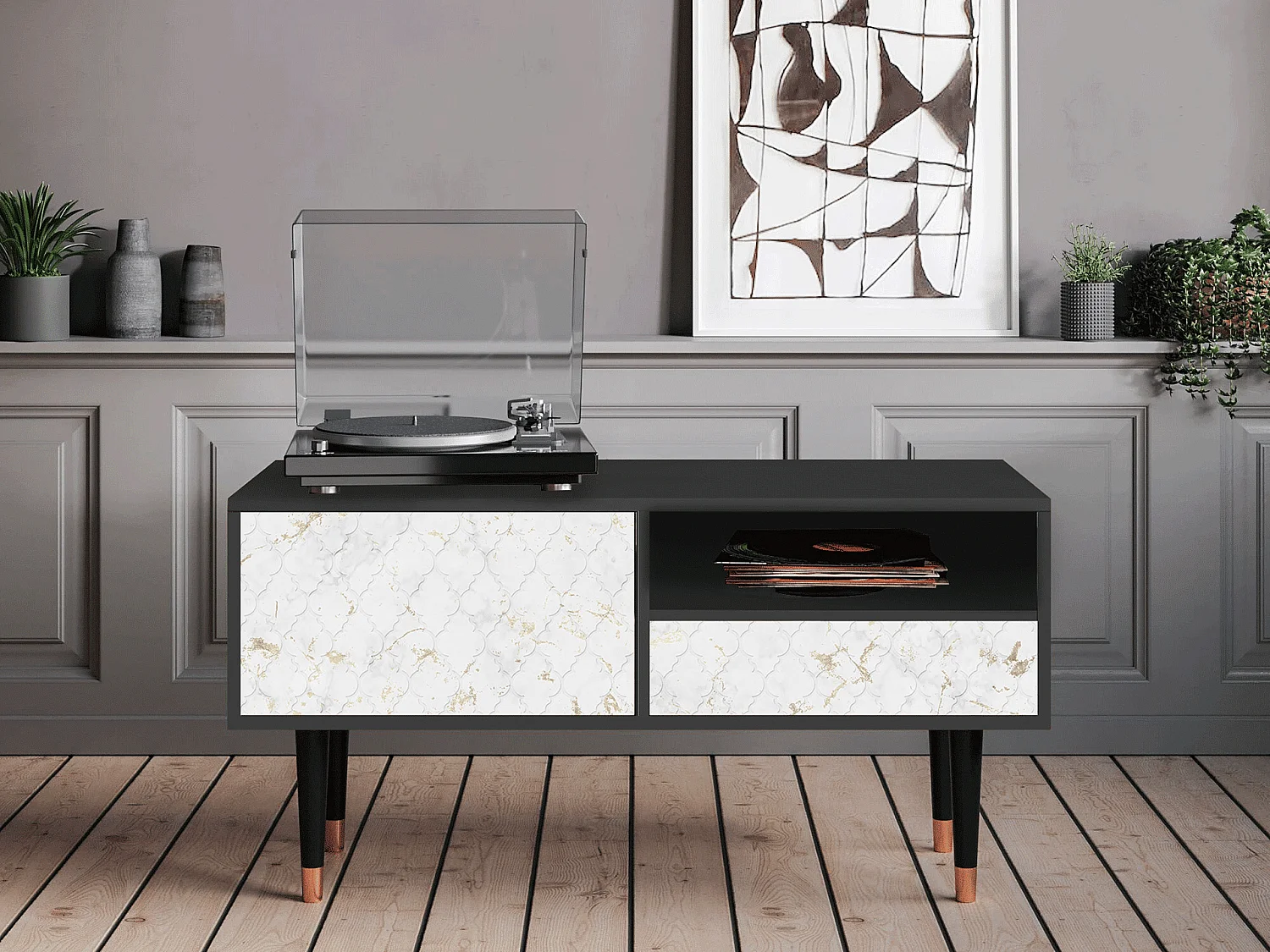 Mueble de TV - 115х59х48 cm - T3 - Sweet Cotton, Antracite