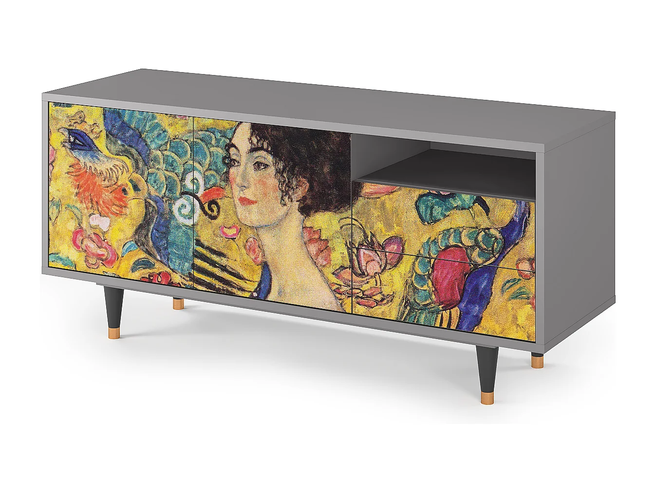 TV-Möbel - 125х56х41 cm - T7 - Lady with Fan by Klimt, Grau