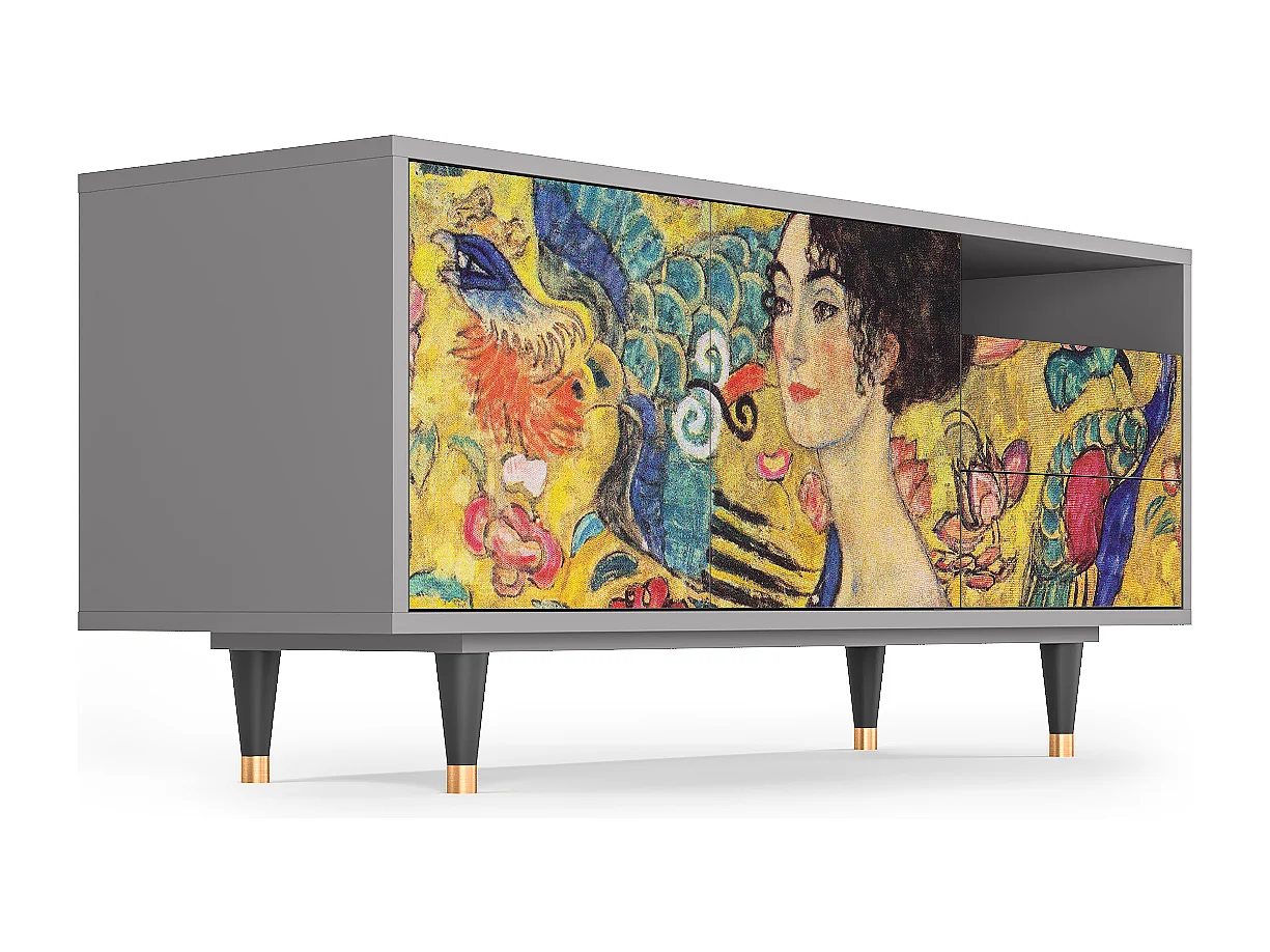 Meuble TV - 125х56х41 cm - T7 - Lady with Fan by Klimt, Gris