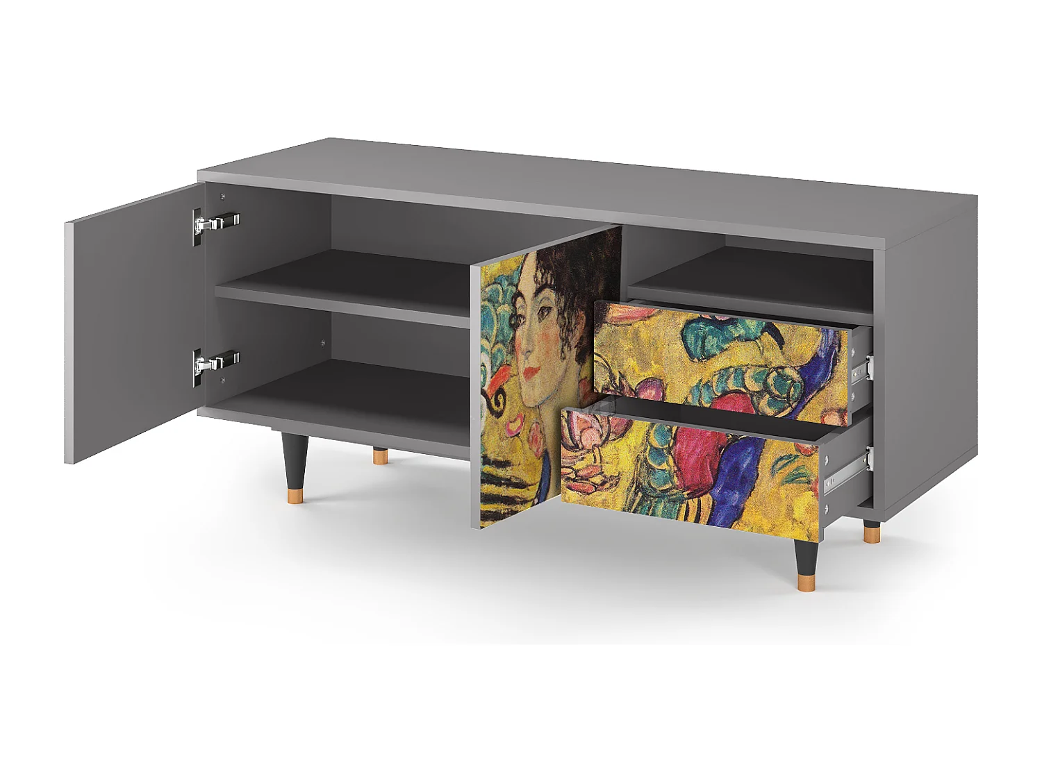 Meuble TV - 125х56х41 cm - T7 - Lady with Fan by Klimt, Gris