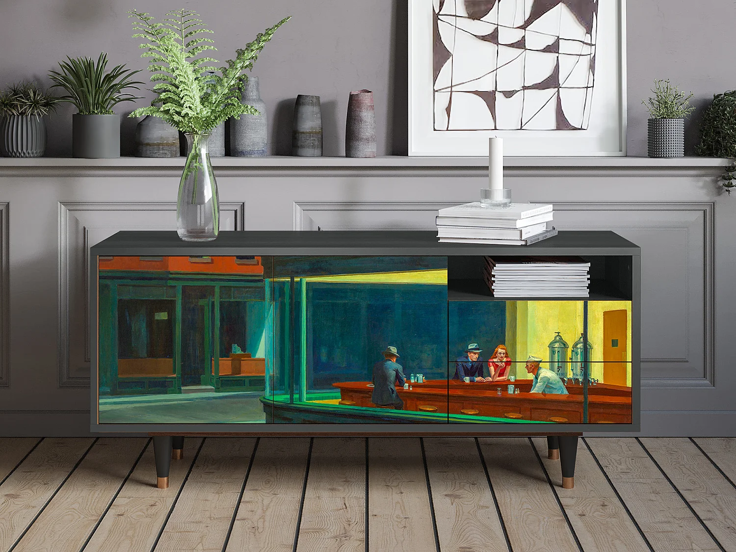 Mueble de TV - 125х56х41 cm - T7 - Nighthawks by Hopper, Antracita