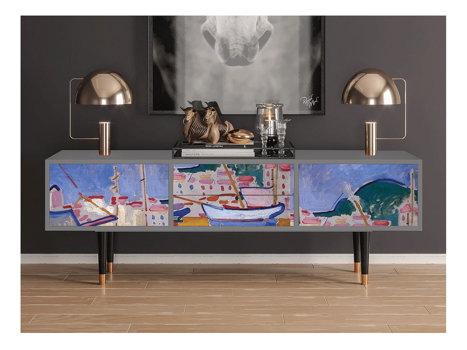 Meuble TV - 170х59х48 cm - T4 - The Port of Collioure , Gris