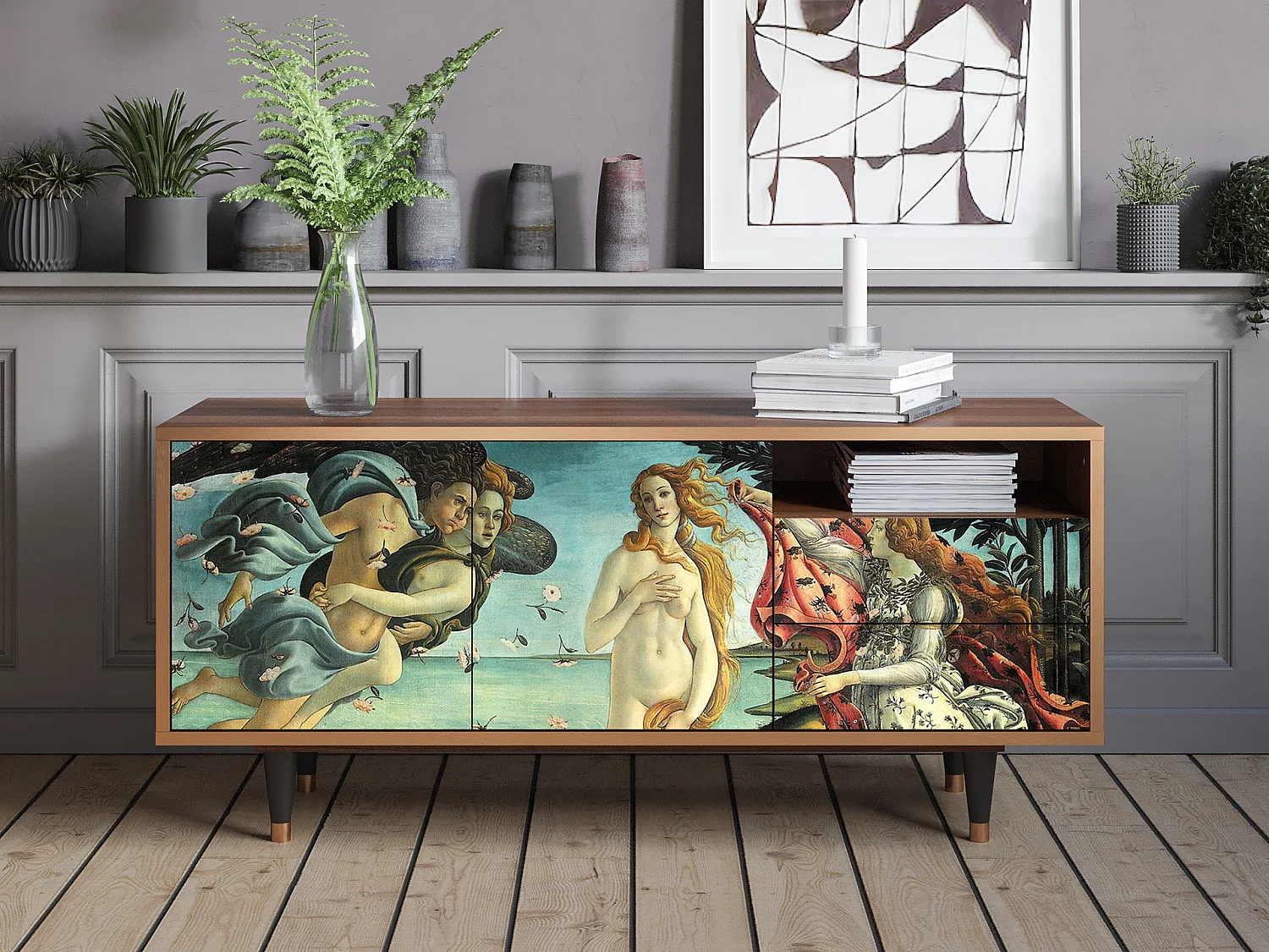 Szafka RTV - 125х56х41 cm - T7 - The Birth of Venus, Orzech