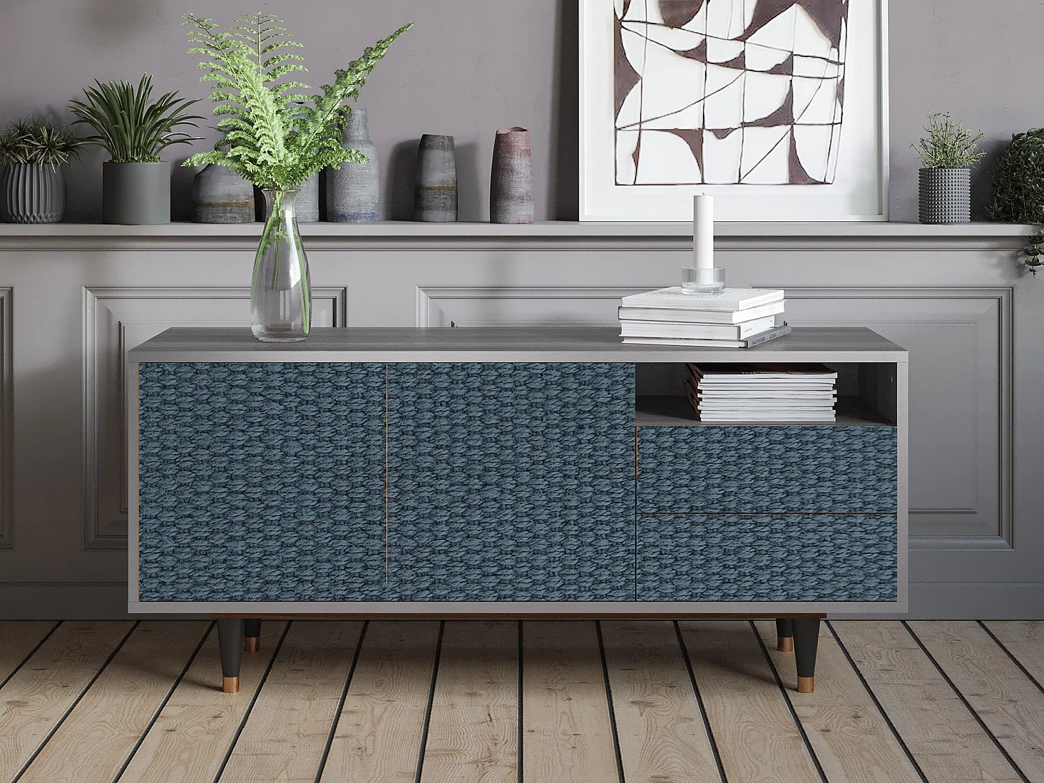 Mobile TV - 125х56х41 cm - T7 - Knitted Pattern, Grigio