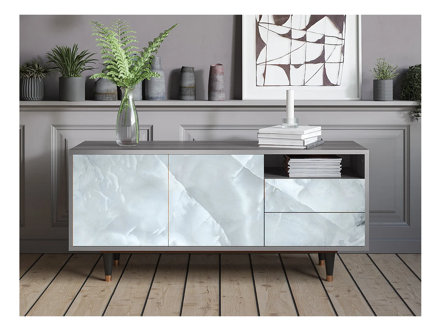 Meuble TV - 125х56х41 cm - T7 - The Onyx, Gris