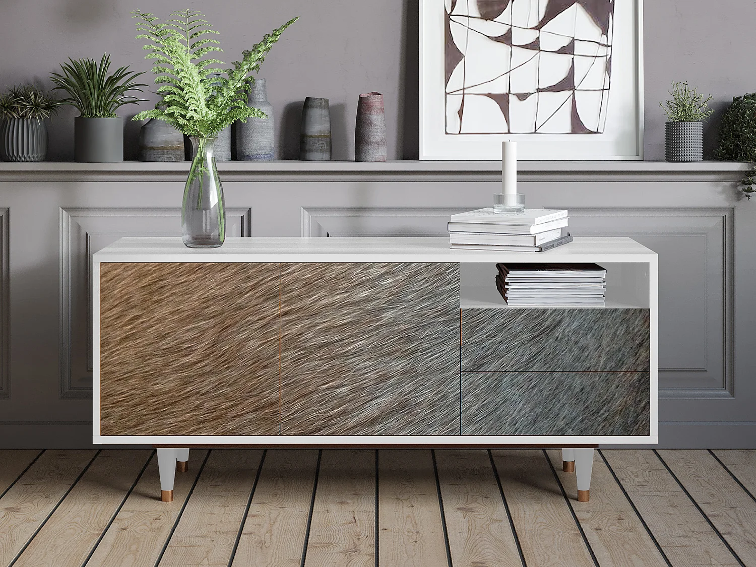 Mobile TV - 125х56х41 cm - T7 - Peanut Hair, Bianco