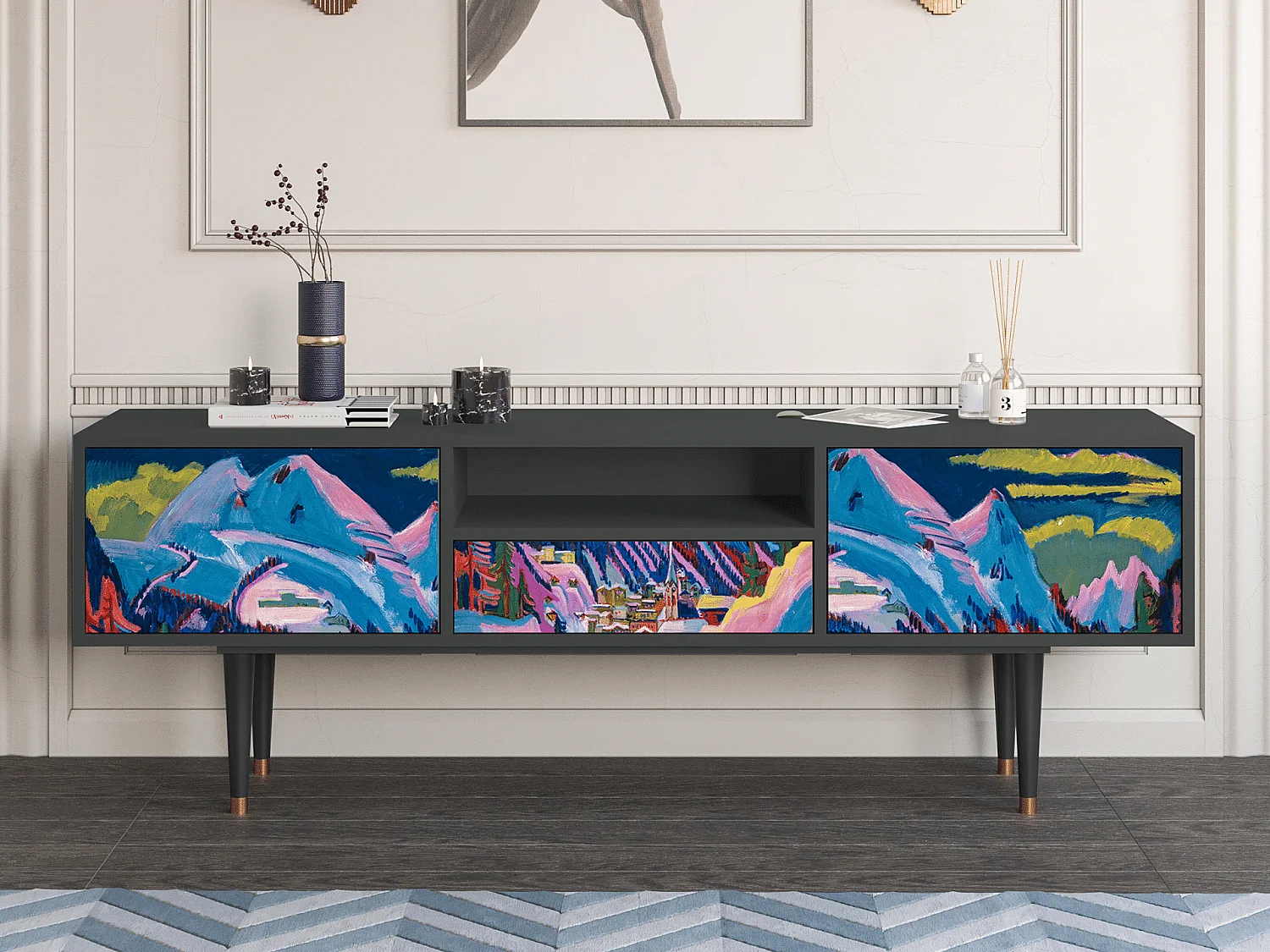 Meuble TV - 170х59х41 cm - T6 - Davos Winter, Anthracite