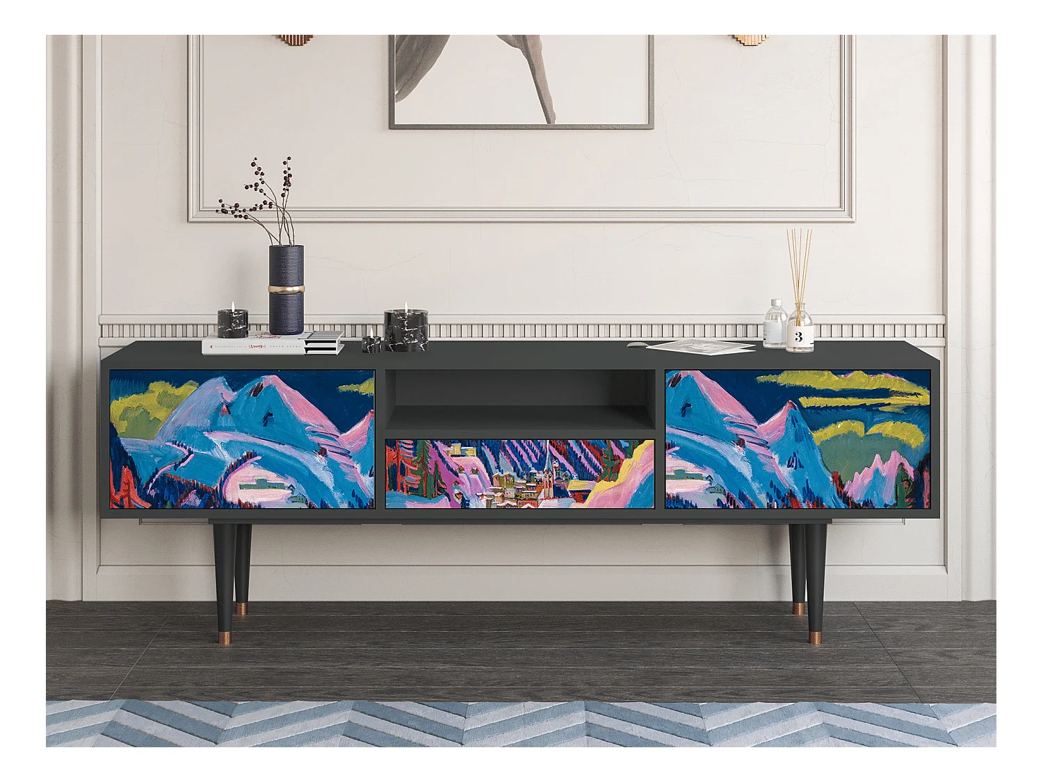 Meuble TV - 170х59х41 cm - T6 - Davos Winter, Anthracite