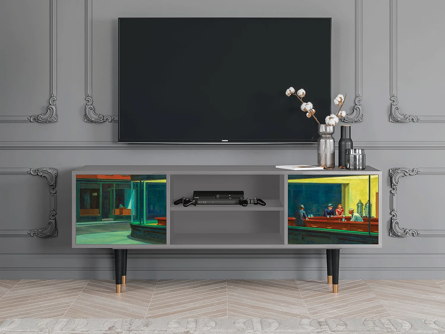 TV-Möbel - 170х69х48 cm - T2 - Nighthawks by Hopper, Grau