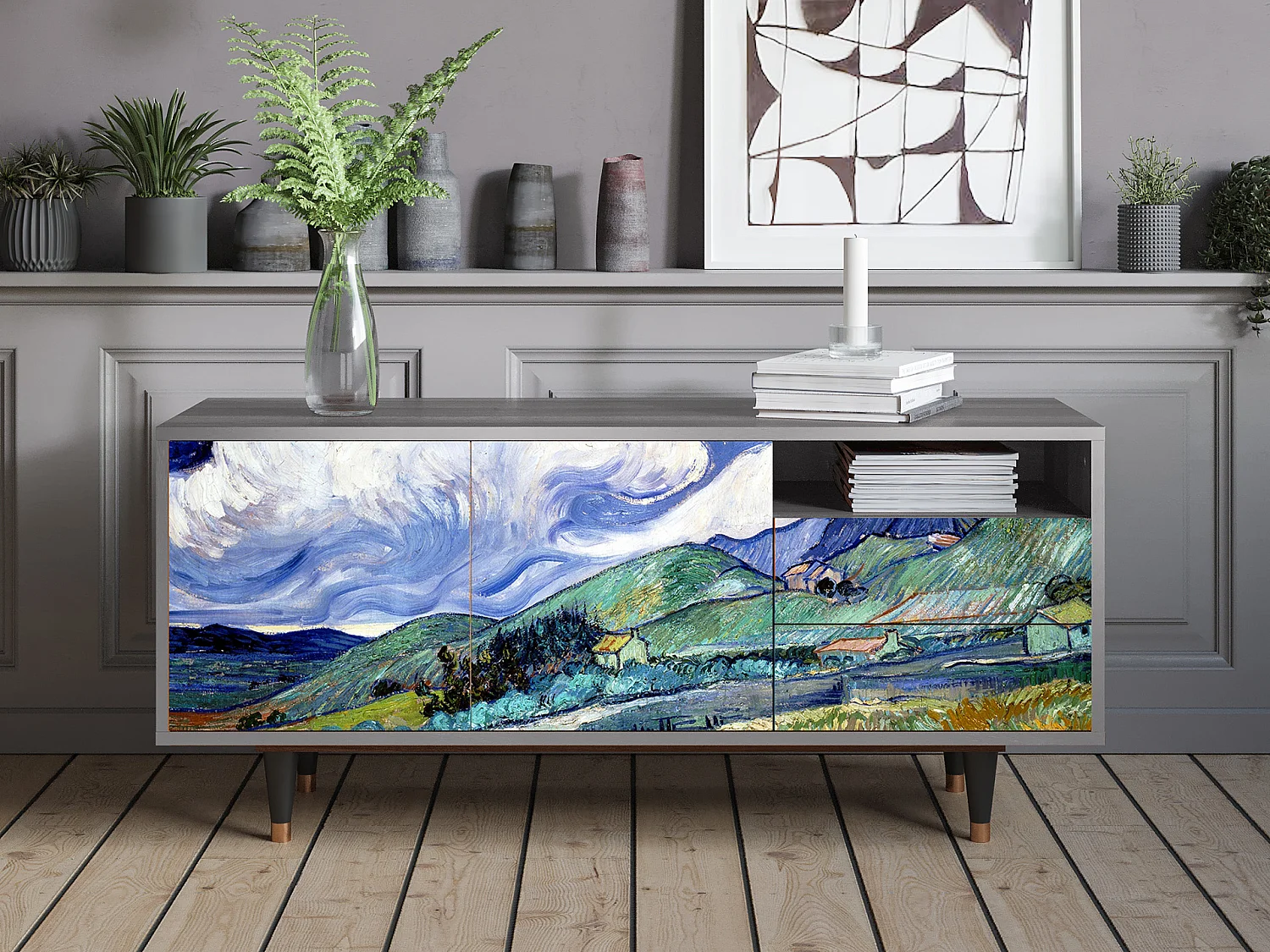 Meuble TV - 125х56х41 cm - T7 - Landscape, Gris