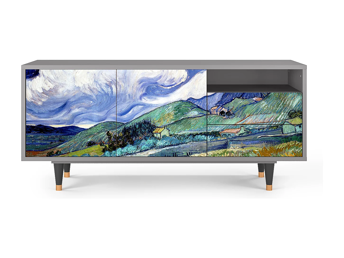 Meuble TV - 125х56х41 cm - T7 - Landscape, Gris